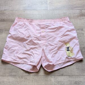 Vintage Polo Ralph Lauren Bear Striped Cotton Women's Boxer Size XL Pink White